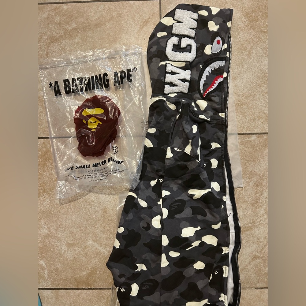 Bape color camo full zip black white and gray hoodie